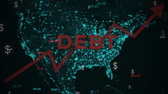 debt word on america map